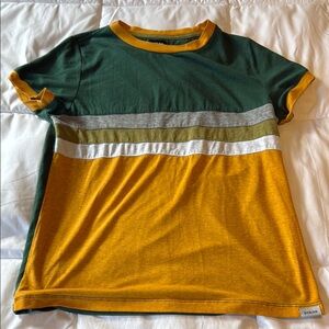 Prana  Tee with Green, Gold, and Silver Stripes